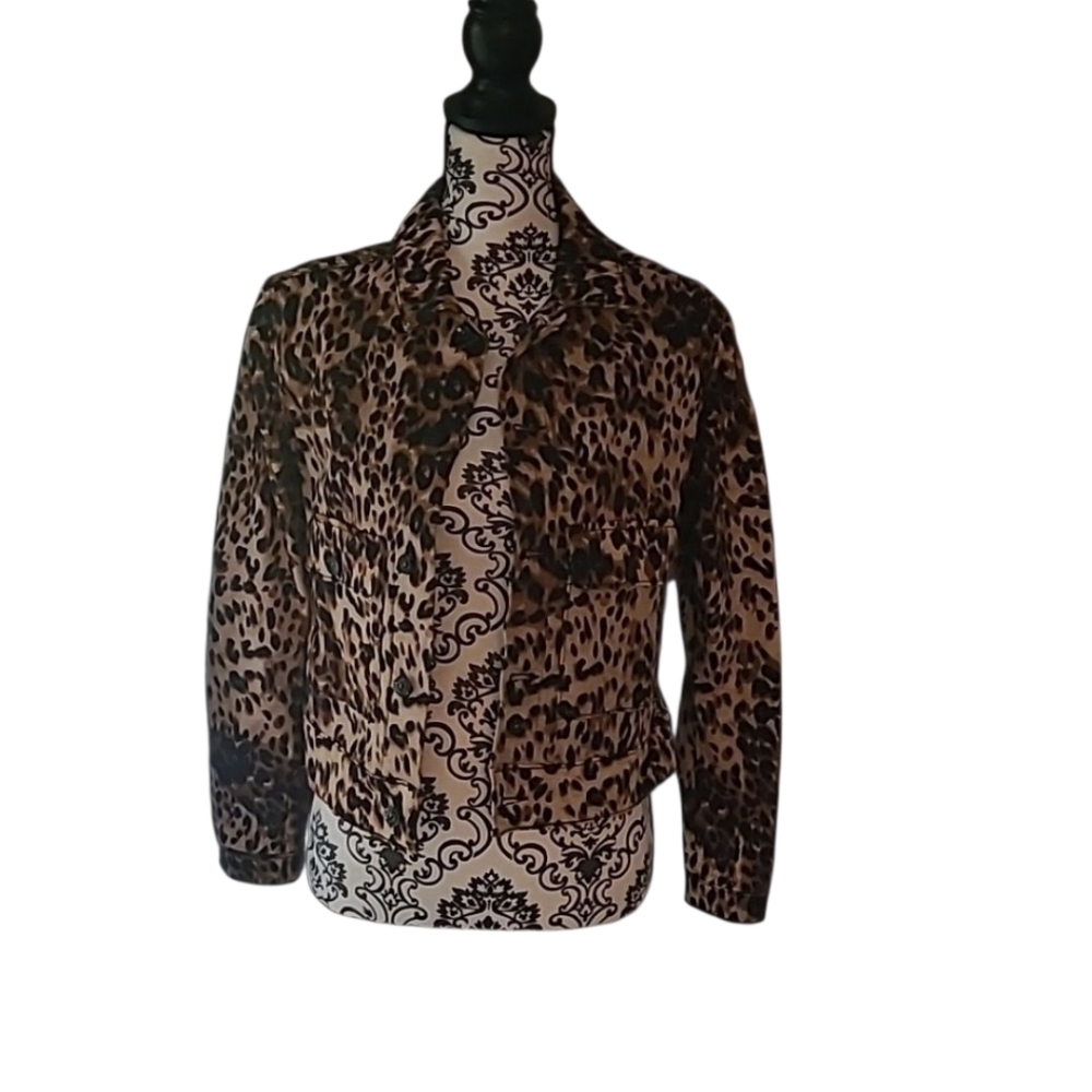Lularoe Kenny sz XS leopard print denim jacket new